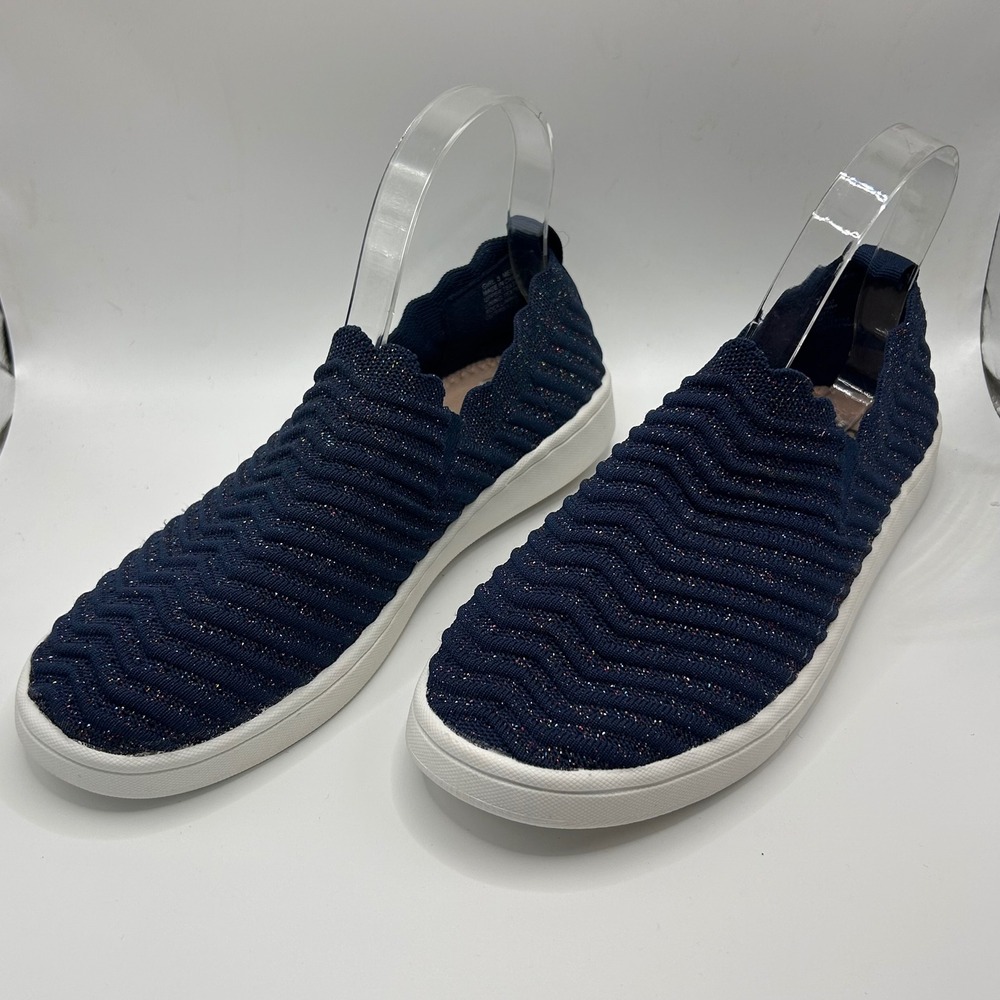 SO‎ Everly 2 Navy Blue Sparkle Knit Scalloped Slip On Sneakers Girls Size 5